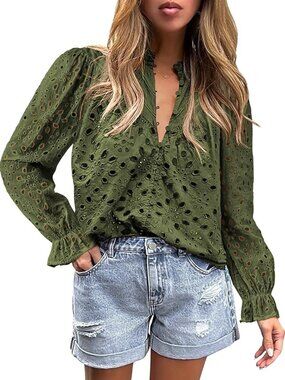 PRETTYGARDEN Women's Blouse Small Green NWT